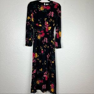 Aritzia Wilfred Floral Midi Maxi Dress XS Black Long Sleeve